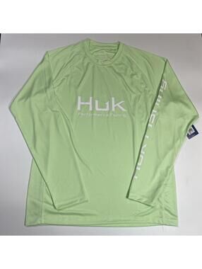 HUK Fishing Men Size Small Pursuit Vented Long Sleeve Neon Green Shirt